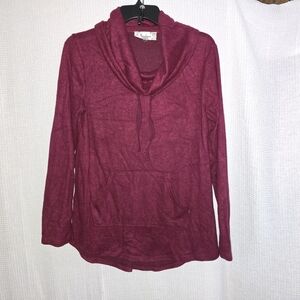 Moondance Top Women's Sz Large Tunic Pullover Soft Cowl Neck Red Athleisure